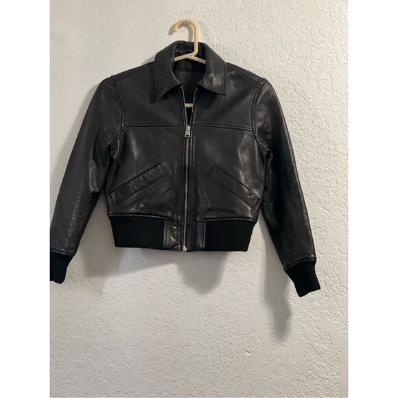 Allsaints Orten Leather Bomber Jacket Moto Cropped Lamb Leather 0 - Picture 2 of 12